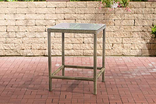 CLP Polyrattan Tisch Alia 5mm I Gartentisch Rundrattan I Bartisch Mit Glasplatte I Gartenmöbel Farbe Natur
