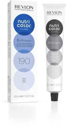 REVLON PROFESSIONAL Nutri Color Filters, Mascarilla de Coloración Temporal para el Pelo, Revive el Color del Cabello, Brillo y Coloración Intensa, Tinte Pelo Mujer Tono 190 Azul, 100ml