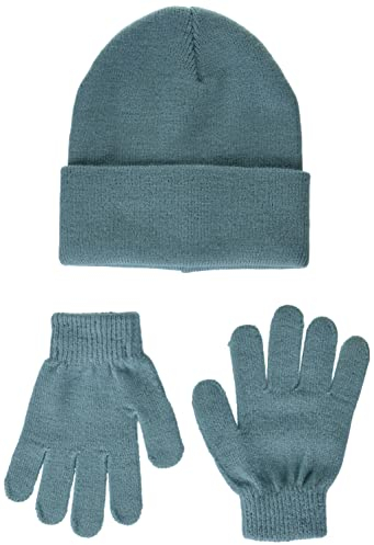 Amazon Essentials Kids and Gloves Set Beanie, Dunkles Salbeigrün, Einheitsgröße, 3er-Pack