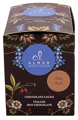 Almar Hot Chocolate Bags Heiße Schokoladenmischung ohne Gluten, Laktose, Konservierungsstoffe, 100% hergestellt in Italien, 15 Beutel à 30 g – 22 GESCHMACKSRICHTUNGEN – RHUM