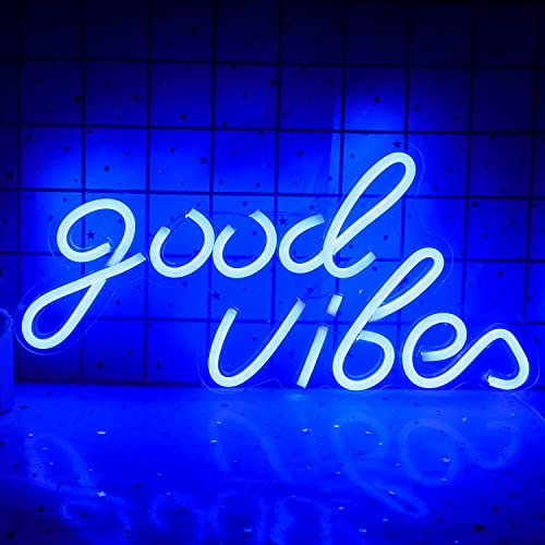 Wanxing Good Vibes Neon Schild Blau Led Schild Dimmbar Wort Leuchtreklame für Wanddekoration Buchstaben Neon Sign USB Power Led Schriftzug für Schlafzimmer,Party Dekor Bar Club Geschäft