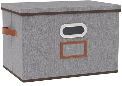 OUTBROS Cajas de Almacenamiento con tapas, Cestas de Almacenaje para estantes, Plegables Contenedores de tela para el hogar y la oficina, 45 x 30 x 30 cm, Gris, paquete de 1