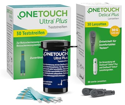 OneTouch Ultra Plus Kombi-Pack S für Blutzuckermessung |Teststreifen & Lanzetten für Diabetes (Zucker-Krankheit)| 30 Tests | 1 Teststreifen,1 Packung Lanzetten, je 30 Stück