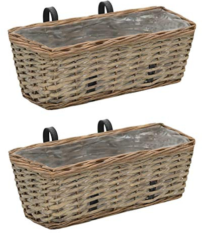 RONGQI Balkon-Blumentöpfe 2 STK. Blumentopf, Blumenkübel, Pflanzenkübel, Balkon Deko, Hängetöpfe, Balkonkasten, Weide mit PE-Auskleidung 40 cm