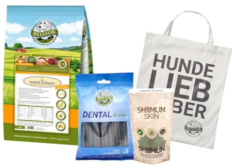 Bellfor Futterset für Malinois – Getreidefreies Trockenfutter mit Huhn 4 kg, Dental Sticks 100 g & Ergänzungsfuttermittel Shiimun Skin Pulver 50 g