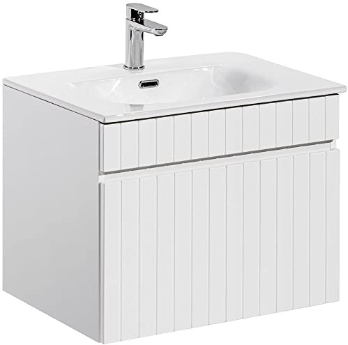 Lomadox Badmöbel Waschtischunterschrank mit Waschbecken 60cm in weiß matt, B/H/T ca. 61/47,5/46 cm