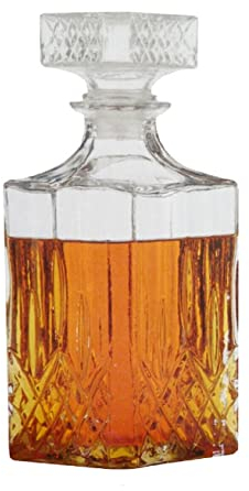 Caraffa da whisky in vetro con chiusura 900 ml per whisky, decanter in vetro, cognac Scotch Brandy Sherry, chiusura in vetro, contorni, altezza x larghezza x profondità 23,5 x 9 x 9 cm
