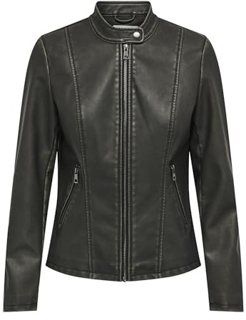 ONLY Onlellamelisa Cc OTW Veste en cuir synthétique pour femme, Noir/détails délavés, M