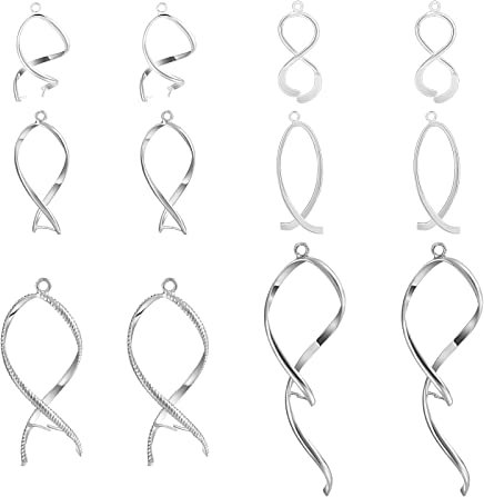 Beadthoven 24 Stück spiralförmige Messing-Eispickel-Bügel, Platin-Twist-Spiral-Anhänger, Pinch-Clip-Verschlüsse für Ohrringe, Halsketten, Schmuckherstellung, 6 Stile
