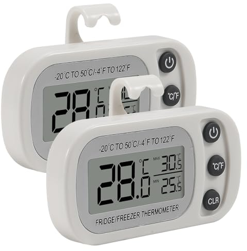 AITRIP 2 Pack Refrigerator Thermometer, Digital Freezer/Fridge Thermometer with Hook ，Easy to Read LCD Display, Max/Min Function for Home, Restaurants, Bars, Cafe