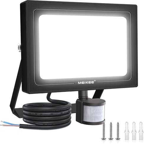 MEIKEE 50W Security Lights Outdoor Motion Sensor 4700 Lumen Daylight White 6500K Night Detection Fixed 30 Seconds Delay PIR Floodlights Outdoor IP66 Waterproof for Garden Garage Driveway