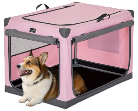 Petsfit Hundebox faltbar, Hundebox für zuhause Verstellbarer Stoffbezug mit Spiraleisenrohr, Hundetransportbox Auto Stoff für große mittlere kleine Hunde,Leicht zu Verstauen