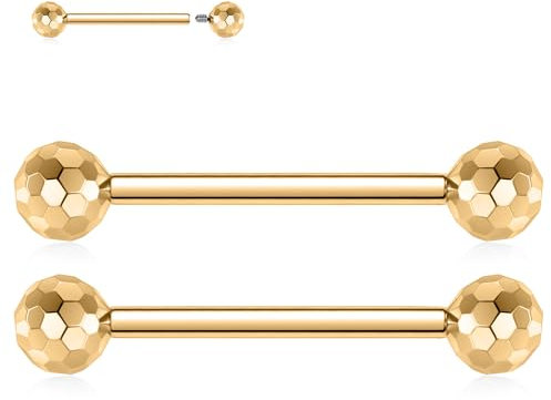 hengkaixuan G23 Titan Nippel Ringe 14G Nippel Bars Gold Nippel Schmuck 1 Paar mit Innengewinde Brücke Barbell Zunge Ringe für Frauen Mädchen 12mm