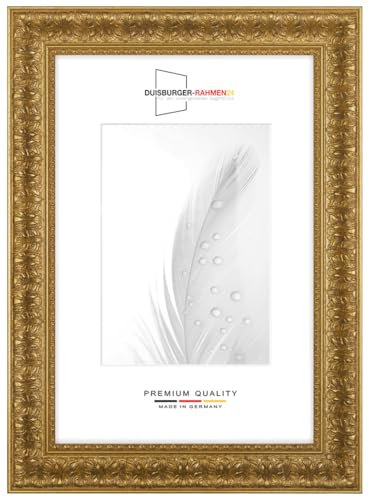 Massiv Holz Bilderrahmen Vintage Retro 50 x 70 cm in Gold-Barock | inkl. bruchsicherer Anti-Reflex Kunstglasscheibe | Rahmen für Poster | Puzzle | Foto collage DR094