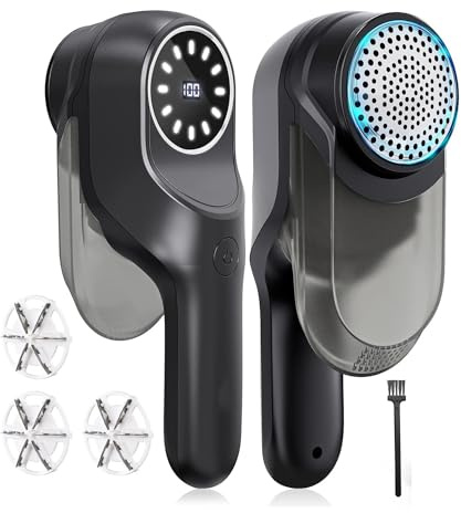 Junterone Afeitadora de Telas, Quitapelusas EléCtrico para Ropa y Muebles, Afeitadora de Pelusas Recargable con 2 Velocidades y 3 Cuchillas Reemplazables