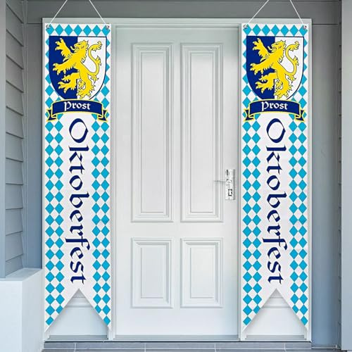 2 Stück Oktoberfest Bayrische Deko Banner, Oktoberfest Fahnen Veranda Zeichen Willkommen für Party Indoor Outdoor