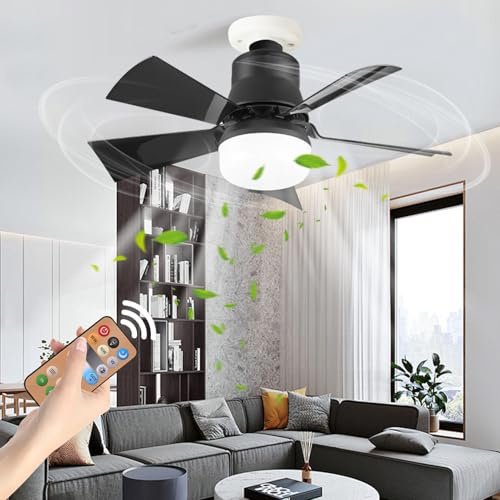KEAGAN Ceiling Fans with Lights and Remote Control 40W Ceiling Fans Light Dimmable Ceiling Fan with 5 Blades Quiet DC Motor 3 Speeds Led Ceiling Fan Lights for Bedroom Living Room