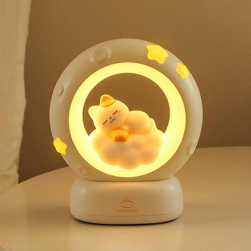 Wetry Children Night Light Cat, Rechargeable Bedside Lamp Touch to Dim