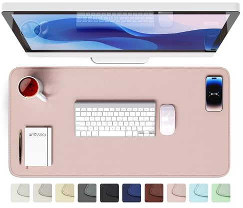 GOMIN Schreibtischunterlage 80x40cm, PU Leder Mauspad, Rutschfeste & Wasserdichte Schreibtisch Unterlage für Büro & Home Office, Schreibunterlage Abwischbar idealer Tischschutz, Rosa