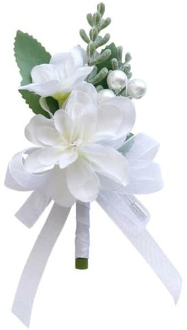 Whakano Künstliche Blume Boutonniere für Hochzeit,Elegante Ansteckblume Dekor Weiß Prom Corsage,Hochzeitsanstecker für Braut Brautjungfer Gäste Herren Damen Party,Abschlussball,Hochzeit Zubehör