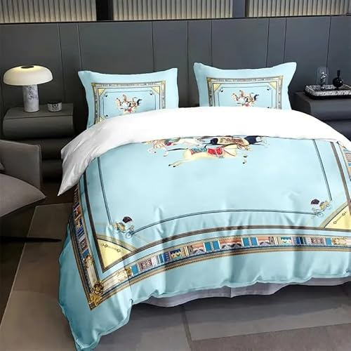 Funda Nordica Cama 105 Caballo Ropa de Cama 150x200 Azul Funda Nórdica de Microfibra Suave con Cremallera y 2 Fundas de Almohada 50x75 Cm