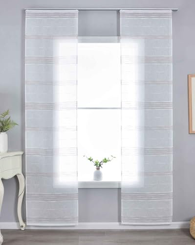 Gardinenbox 2er Set Halbtransparente Schiebegardine mit Paneelwagen HxB 245x60 cm Taupe »Frankfurt« Leinenbindung Linienmuster Formstabil Robust 202460P-2