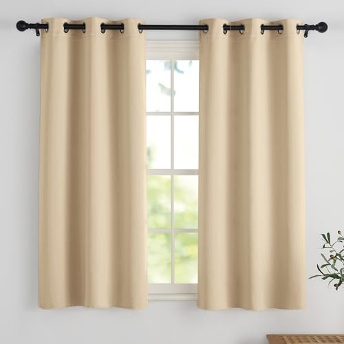 PONY DANCE Scheibengardinen Wohnzimmer Vorhänge Thermo Hitzeschutz | 2er Set, H114 x B106 cm, Biscotti Beige, Vorhang Sonnenschutz, Sichtschutz, mit Ösen, für Küche Badezimmer Kleine Fenster