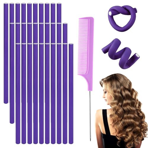 30 Stück Flexible Lockenstab Twist Schaumstoff, Lockenwickler über Nacht mit Stahl Kamm, Flexible Lockenstab Twist Schaum für Mädchen Lang und Kurz Haar