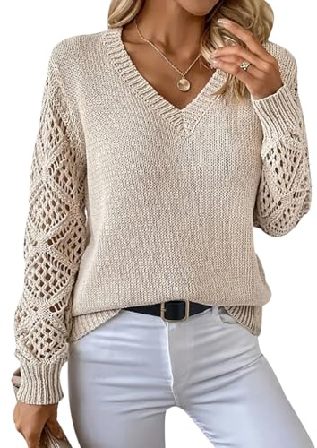 Sweater Mujer Jersey Cuello V Mujer Jerséis Mujer Pullover Women Sueter Punto Mujer Manga Larga Primavera Jerseys Mujeres Jersey de Cuello Pico Fino Punto Señora Modernos Suéter Tejido para Mujer M