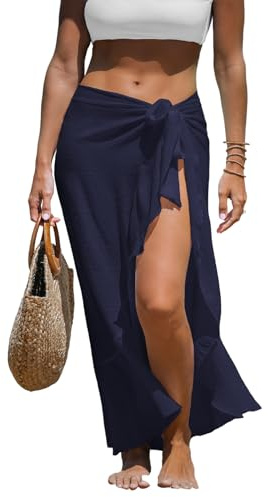 CUPSHE Dam Sarong Coverups chiffong baddräkt omlottkjol strand självknytande täcka midi-omslag, marinblå, one size