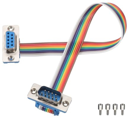 sourcing map IDC Serial Cable Rainbow Wire Flat Ribbon Cable DB9 Male to DB9 Female 8 Inch Length 2.54mm Pitch Breadboard Jumper Wires for Electronic Projects