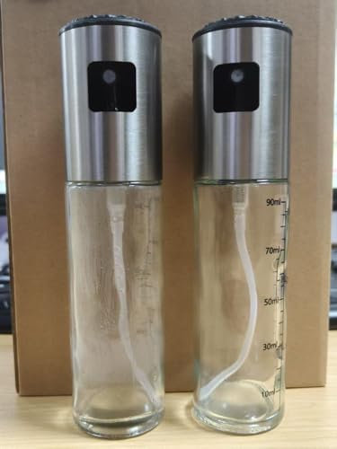 KitchenBoss Ölsprüher für Speiseöl 100ml Ölspray für Heißluftfritteuse, Öl Sprühflasche zum Kochen Air Fryer Spray für Salat, Grillen, Backen-Inkl Backpinsel Trichter Bürste (2PCS)