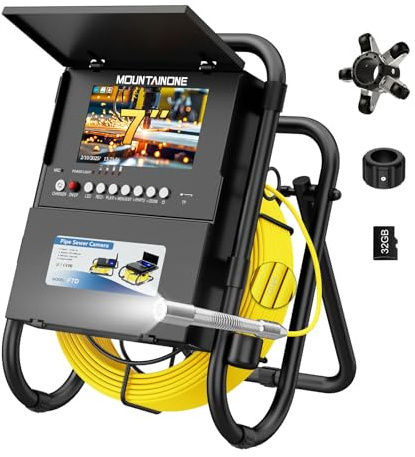 MOUNTAINONE Rohrkamera 30M mit DVR, Kanalkamera mit Selbstnivellierender, 7 IPS Monitor Kanalinspektionskamera mit Wasserdicht IP68, 12 LED-Leuchten Endoskopkamera Inklusive 32GB TF-Karte