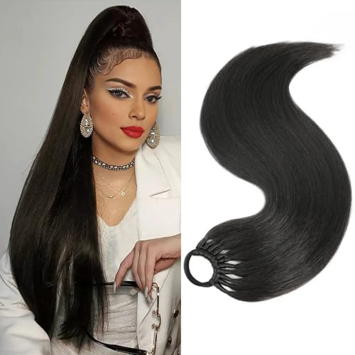 Extension per capelli naturali, 60 cm, treccia (marrone), coda di cavallo finta, sintetico, per capelli, coda di cavallo da donna, colore: marrone e nero, 60 cm