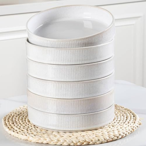 GBhome Steingut Suppenteller 19cm, Tiefe Teller Set Für 6 Pers. Kratzfeste Pasta Teller Tief Groß Für Spülmaschine, Mikrowelle,Beige