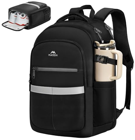 MATEIN Rucksack mit Schuhfach Abnehmbarem, Anti-Diebstahl LaptopRucksack 15,6 Zoll, Rucksack Herren Wasserdicht mit USB-Anschluss, Sportrucksack Herren mit Isolierfach, für Reise, Arbeit, Schwarz