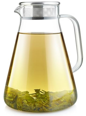 Teabloom One-Touch Tea Maker, 2-in-1 Teapot and Kettle with Stainless Steel Filter Lid for Loose Tea – Stain-free Borosilicate Glass Teapot (56 Oz) – Tea Connoisseur's Choice