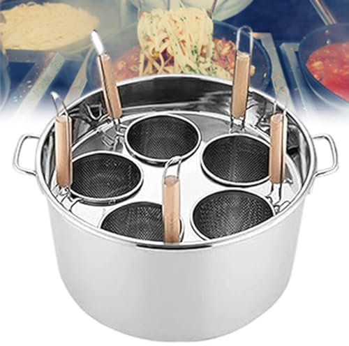 Set cuocipasta professionale in acciaio inox per la preparazione di pasta con 5 fori, perfetto per la cucina di casa o per l'uso in ristoranti, include pentola per la cottura a vapore, telaio di recin