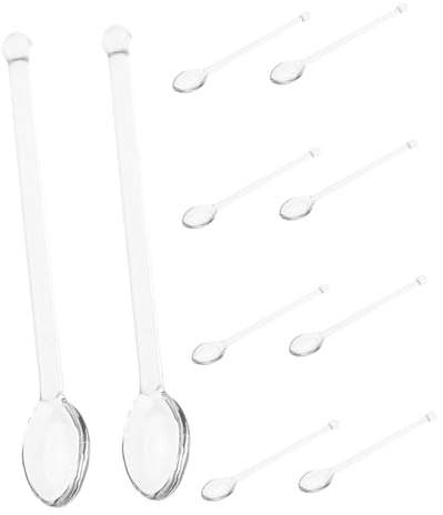 Sosoport 10pcs Glass Stirring Spoons Stirrer Rods Heat Resistant Mixing Spoons for Coffee Tea Yogurt Home Use