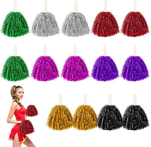 14 Stück Cheerleading Pom Poms, Cheerleader-Pompons, Hell Metallic Cheers Ball Zum,für Sportveranstaltungen, Tanz, Party, Team Events (7 Farben)
