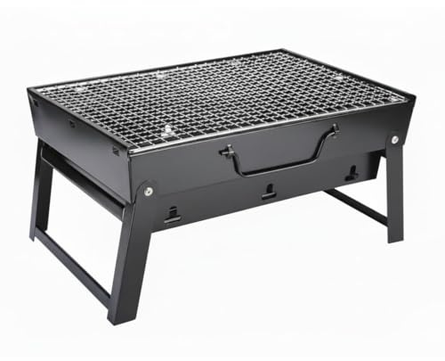 Barbacoa Portátil de Carbón, Parrilla de Acero Rectangular, 35x20x27cm, con Rejilla para Exterior