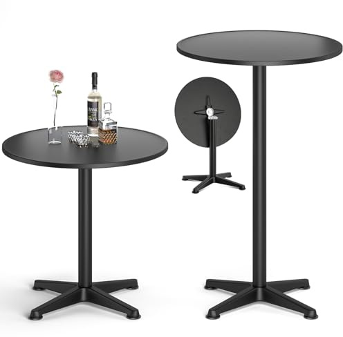 XIELOUS 3-in-1 Stehtisch klappbar - Bartisch balkontisch wetterfest - 60cm Gartentisch Rund aus Edelstahl, 3 Höhen: 49,5cm/74cm/114cm, Bistrotisch für Outdoor, Garten, Balkon, Party, Schwarz