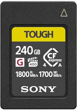 Sony CFexpress Type A 240 Go Tough (CEAG240T) – VPG400 High Speed G Series, 1 800 Mo/s en Lecture, 1 700 Mo/s, IP57 – Parfaite vidéo 4K/8K & la Photographie à Grande Vitesse