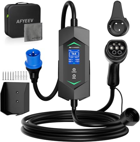 AFYEEV Typ 2 Ladekabel 7,2kW 5m, 6-32A 1-Phasig Mobile Wallbox | Einstellbarer Ladeleistung Typ 2 Ladekabel CEE Stecker, Tragbares EV Charger und Mobile Ladestation für alle PHEV & EV