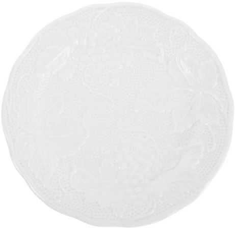 DECORNIJIA Assiette Céramique Vintage Ronde Plateau de Service Blanc Classique Embossé Plat Décoratif pour Desserts Apéritifs et Présentations Élégantes