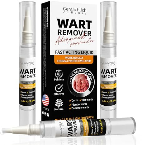 NDC Maximum Strength 17% Salicylic Acid Wart Remover – OTC Liquid for Common & Plantar Warts on Hands & Feet, Gentle Formula with Brush Applicator, Dries Clear & Waterproof, 3-Pack