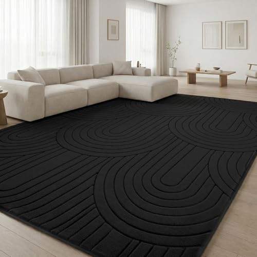 Treeboy Teppich Wohnzimmer 200X300 cm Großer Flauschiger Schwarz Teppiche | Kurzflor Carpet Modern Waschbar Kinder Teppiche Gegend Mit Rutschmatte Schlafzimmer Kinderzimmer 3D Geometrisches Rug