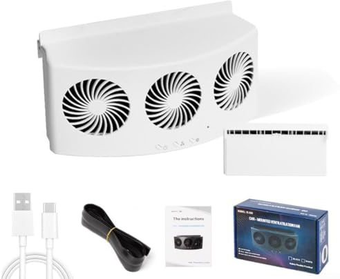 Ventilateur d'échappement rechargeable USB pour fenêtre de voiture, 4000 tr/min, refroidissement haute vitesse, avec 3 sorties d'air, pour tous les modèles, noir (blanc, mise sous tension)