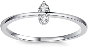 KnSam Echtschmuck Solitärring Platin PT950, Hochzeitsring Stapelring Klassiker Dünn Doppel mit Diamant, Ring Platin, Gr.48 (15.3)