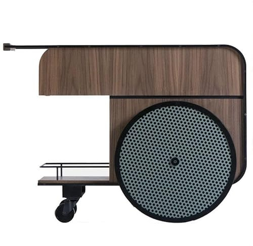 KIBONCY Moderner Barwagen aus Walnussholz mit ausziehbarer Oberseite, dekorativem Netzrad, 2-stufiger Roll-Servierwagen for die Hausbar, kleine Räume im Wohnzimmer(Dark Walnut)